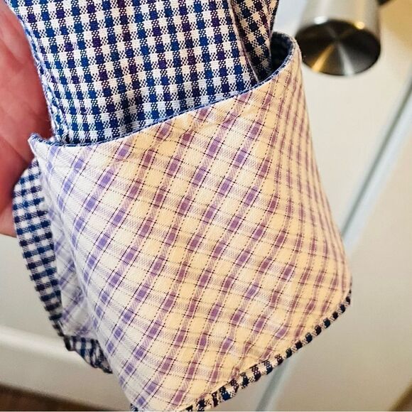 Jack Stone by Thomas Dean Gingham Plaid Casual Button Down Shirt Cotton Purple L - Picture 5 of 8